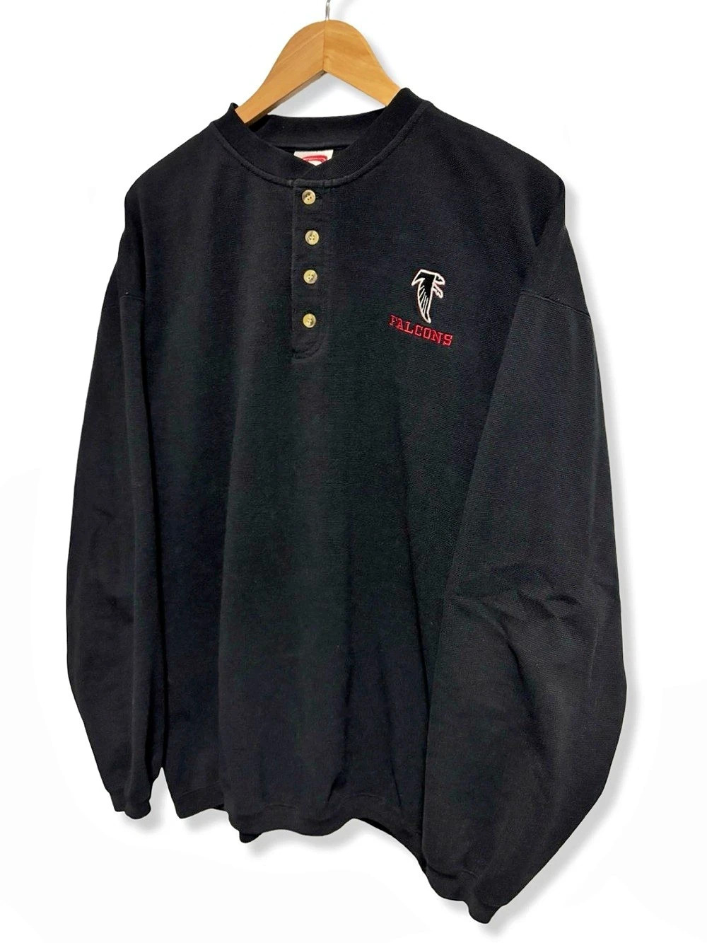 Vintage 90s Atlanta Falcons Black Henley Sweatshirt